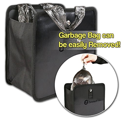 Zone Tech Portable Comfortable Fully Leak Proof Mini Vehicle Waste Bag - Classic Black Premium Quality Black Universal Traveling Portable Car Trash Can for Container Waste Storage and Rubbish