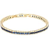Lavencious AAA Cubic Zirconia Princess Cut 4MM Tennis Bracelet 7" Length + 1" Extension for Women Bridal Party Jewelry (Gold Clear)