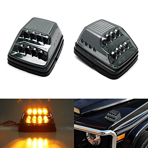 iJDMTOY (2) Smoked Lens Amber LED Turn Signal Lamps w/ White LED Position Lights For 1990-up Mercedes-Benz W463 G-Class G500 G550 G600 G55 G63 AMG