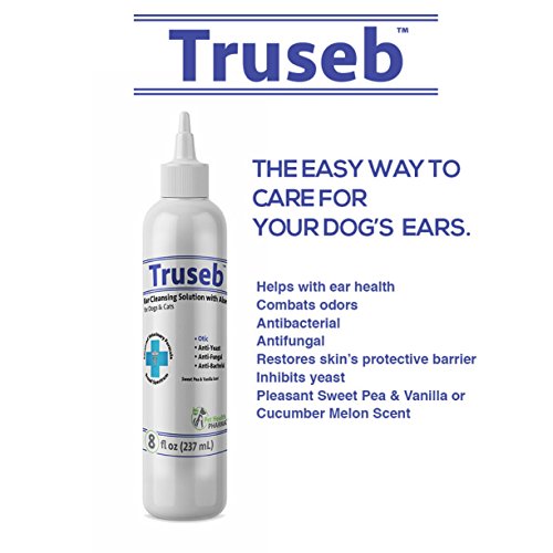 Truseb 1 Cat and Dog Ear Cleaner Otic Rinse for Infections and Controlling Yeast, Mites and