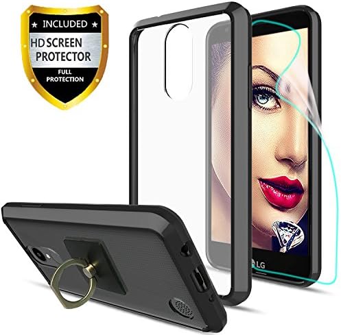 Athchu LG K8 2017 Case K4 2017 Case Rebel 2/Phoenix 3/Fortune/Risio 2/Aristo/X300/LV1 case With HD Screen Protector + Phone Stand, [Anti-Scratch] Ultra Slim Cover Cases For LG k4 2107-CB Black