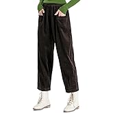 Minibee Women's Corduroy Baggy Pants Elastic Waist Loose Harem Pant Cotton Wide Leg Trousers with Pockets