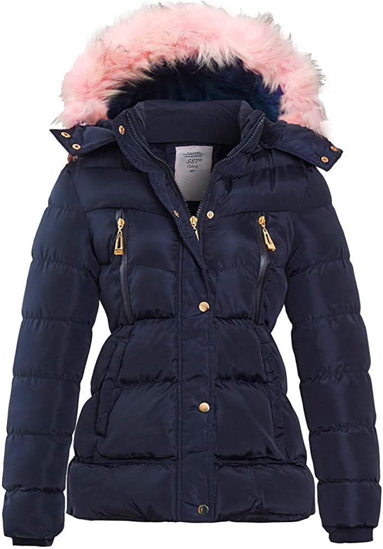 SS7 Girls Fleece Lined Padded Parka Coat Faux Fur Jacket, Age 3 5 7 8 9