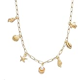 Shell Starfish Pendant Necklace for Women Lucky Sea Star Shaped Ocean Sea Marine Life Boho Style Gold-Tone Plated Adjustable Necklaces Fashion Pearl Chic Beach Holiday Party Jewelry Summer Vacation