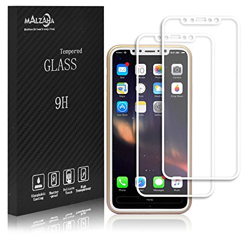 iPhone X Screen Protector,Malzaha Apple X Full Coverage,Tempered Glass Screen Protector,Film Edge to Edge Protection,iPhone x tempered glass (White-edge)