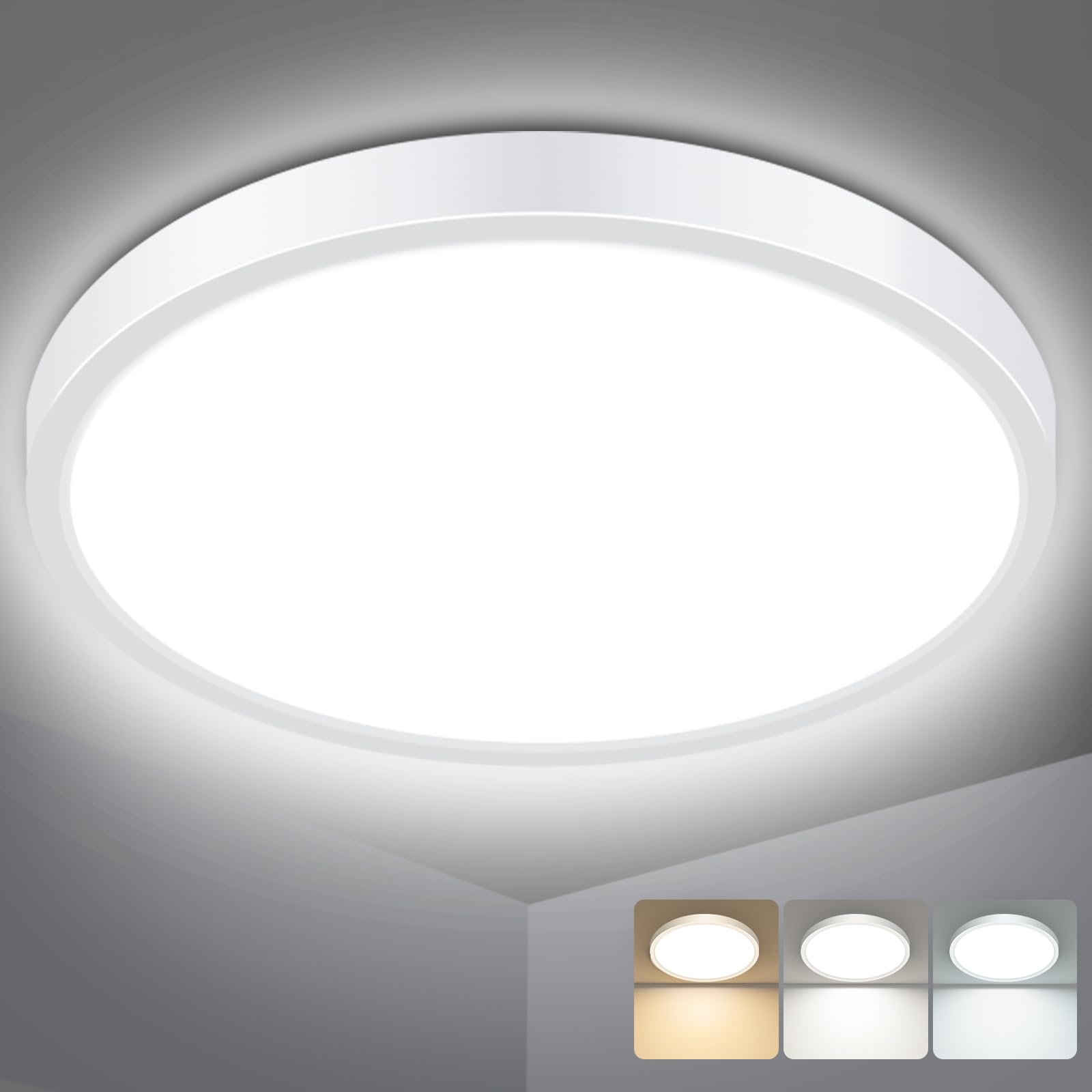 slochi Bathroom Light, 3000K/4000K/6500K 3 Color Temperature, Waterproof IP54, Small, Round, Modern, Flush Ceiling Light for Bathroom, Kitchen, Bedroom, Hallway and More