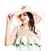 Women Foldable Organza Church Derby Hat Ruffles Wide Brim Summer Bridal Cap for Wedding Tea Party Beach (Peach-Pink)