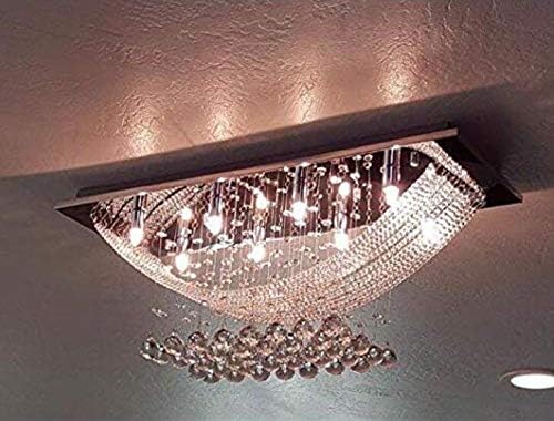 Crysta World Glass Ceiling Lamp K9 Chandelier with Glass Bead & Crystal Ball ( 8 Light Lamp ) (Warm White)
