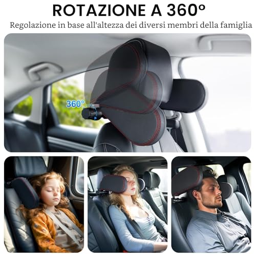 KAEFUYS 360° Rotatable Car Headrest for Children and Children, Removable, Easy to Install, Soft, Breathable, Comfortable for Travel, (Black)
