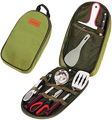 RYOZOCH Portable Cooking Utensils Camp Cookware 7pcs BBQ Camping Kitchen Utensil Organizer Travel Set Outdoor Travel Kit Cutting Board Rice Paddle Tongs Scissors Knife etc