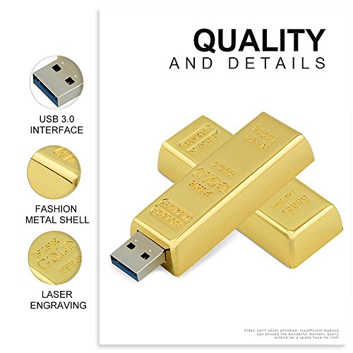 Usbkingdom 64GB USB 3.0 Flash Drive Cool Metal Bullion Gold Bar Shaped Jump Drive Pen Drive Memory Stick Thumb Drives USB Flash Disk