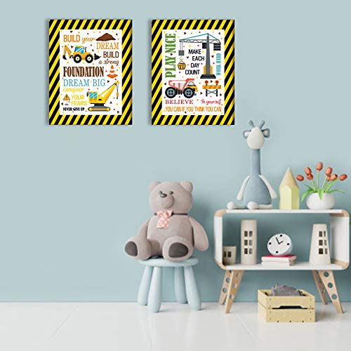 CHDITB Framed Cartoon Construction Vehicles Art Print Inspirational Quote Wall Art Painting,Set of 2 Pieces (11.8x15.6inch) Motivational Saying Poster for Kids Room Nursery Decor-Ready to Hang - Thumbnail 2