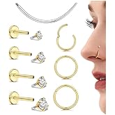 14K Gold Plated Cartilage Earrings Set - 18G 16G Flat Back Earrings Hypoallergenic Surgical Steel Nose Studs Hoops Internal Thread CZ Studs for Cartilage Conch Tragus Helix Piercing Jewelry