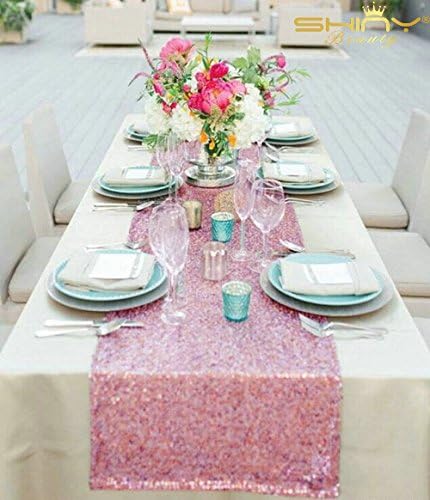 Sequin Table Runner Fuchsia Gold 14x108 Wedding Table Runner Glitter Table Runner for Party Rose Pink Banquet Table Cover Sparkle Table Runner Sequin Table Linen Event Table Decor