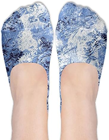 Blue Flowers Pattern Fashion No Show Socks Cotton Socks For Women