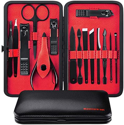 Manicure Set, MH Zone Pedicure Set Nail Clippers, Premium Stainless Steel Manicure Kit with Portable Travel Case, Perfect Gifts for Women and Men (Black/Red)