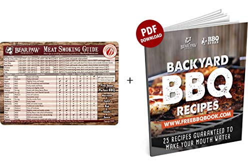 Bear Paws Meat Smoking Guide Magnet - Quick Reference Smoking Chart - Wood Chips - Wood Pellets - Time and Temperature