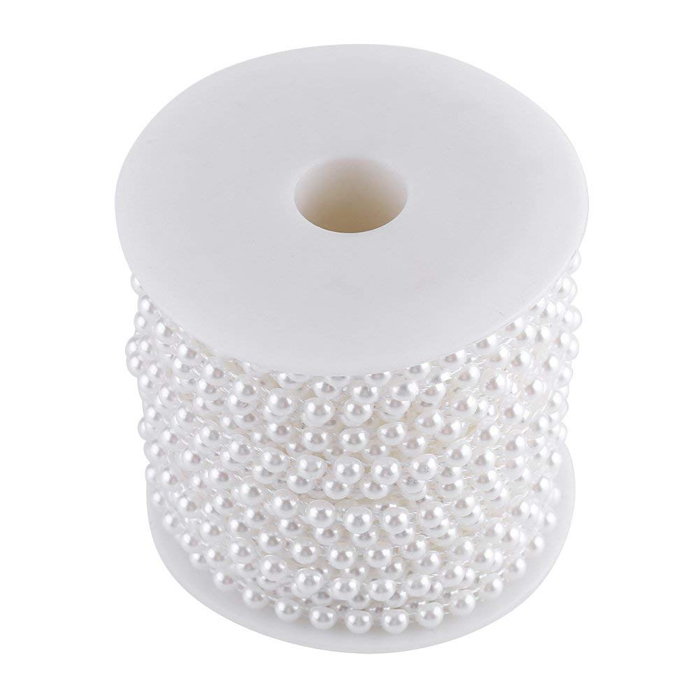 25M/Roll White Pearl Garland Elegant Double Cotton Line Imitation Pearls Beads Chain Garland for Wedding Party (White)