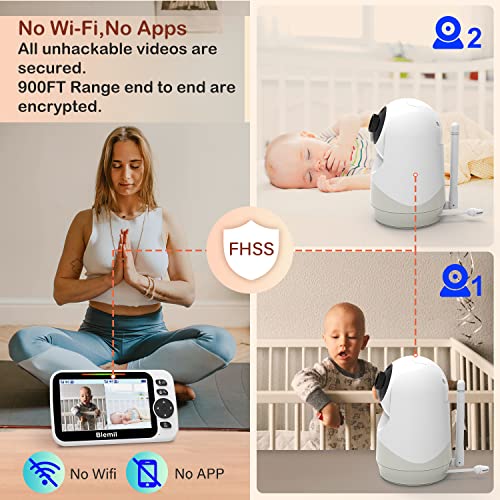 Blemil Baby Monitor, 5" Large SplitScreen Video Baby Monitor with 2