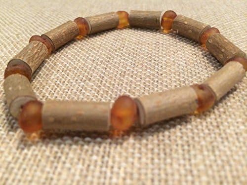 Hazelwood Baltic Amber Bracelet 8 Inch Adult Stretch Rose Pink Quartz, Raw or Polished Honey Baltic Amber, Cherry, Lapis Lazuli for ADHD, Black Onyx, Brown Honey Yellow for adult, big kid, boy, girl, for Gut issues; Eczema, Colic, Reflux, GERD, heartburn, and ulcers. 100% Satisfaction Guaranteed. 8 inches Hazel wood (8", Raw Unpolished Baltic Amber Honey)