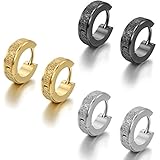 Flongo Men's Classic Stainless Steel Matte Hoop Huggie Stud Earrings