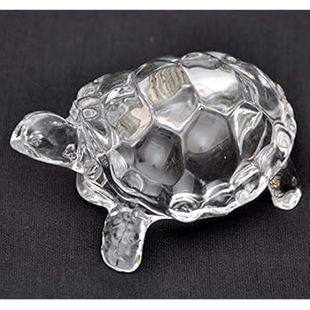 Petrichor Feng Shui Craft Original Clear Crystal Turtle for Peace & Prosperity Positive Energy Decor & Gifts ((Small))
