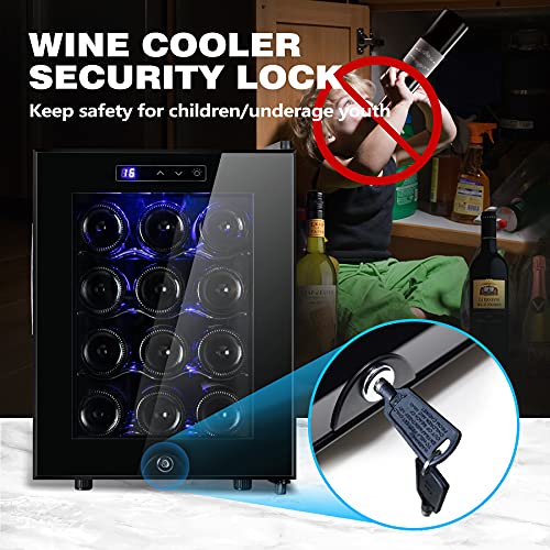 12 Bottle Wine Cooler Refrigerator,Wine Fridge Freestanding with Lock