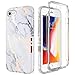 SURITCH Marble Case for iPhone 8 Case/iPhone 7/iPhone Se 2022, [Built-in Screen Protector] Full-Body Protection Hard PC Bumper + Shockproof Cover- White/Gold