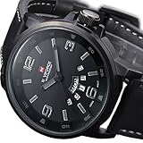 Tonnier Black Leather Strap Analog Men's Quartz Watch Calendar Watches