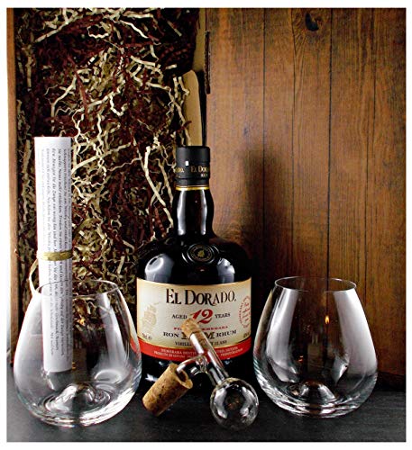 Geschenk El Dorado 12 Jahre Rum + 2 Gläser + Glaskugelportionierer
