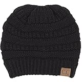 FUNKY JUNQUE's CC Solid Ribbed Beanie - Soft Stretch Cable Knit - Warm Skull Cap