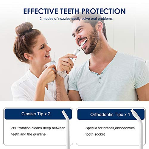 Cordless Water Flosser Foshine USB Rechargeable Oral Irrigator IPX7 Waterproof 3 Modes Water Dental Flosser with 300ml Water Reservoir and 3 Jet Tips for Brace and Teeth Whitening
