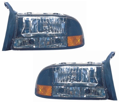 Dodge Dakota/Durango Replacement Headlight Assembly (Diamond Design, Black) - 1-Pair