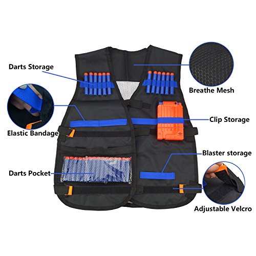 KINGSOO Tactical Vest Kit for Nerf N-Strike Elite Series Tactical Gear Include Vests Glasses Scarves Clips Bullets (Set1)