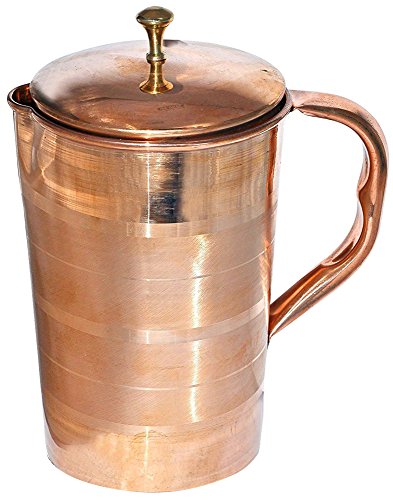 Om Creation Pure Copper Jug with Lid for Health Benefits Indian Drinkware, Capacity 1.6 Litre
