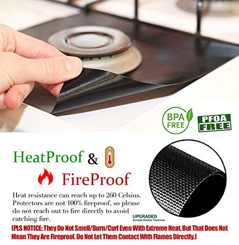 Stove Burner Covers,Gas Stove Burner Liners,0.3 MM Double Thickness,Non-stick Reusable Gas Range Stove Top Covers for Kitchen,Cuttable,Easy to Clean,Black,Size 10.6" x 10.6",10-Pack - Thumbnail 2
