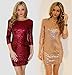 FEESON Womens Bodycon Sequined Long Sleeve Party Cocktail Dress Black