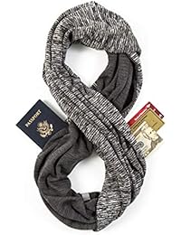 Travel Scarf - Infinity Scarf With Zipper Pocket & Customizable Snaps - Lightweight Scarf for Women (Ash)