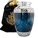 Moonstone Blue - Funeral, Burial, Niche Or Columbarium Adult Cremation Urn for Human Ashes - 100% Brass- Adult, Large (Moonstone Blue, Large)