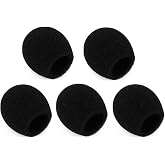 Generic Replacement Mini Foam Windscreen for Shure Centraverse CVL Lavalier Microphone, Clip-On for Hands-Free Use, Black Color, 5 Pack