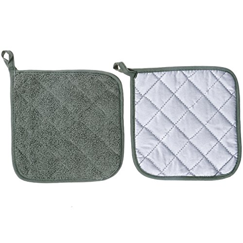 Lifaith 100% Cotton Kitchen Everyday Basic Terry Pot Holder Heat Resistant Coaster Potholder for Cooking and Baking Set of 5 Artichoke Green