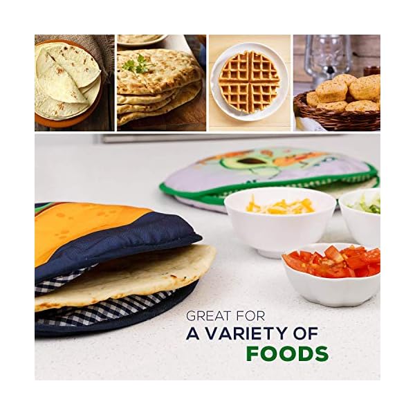Microwaveable XLarge Tortilla Warmer Pouch 2 Pack 2 Fun Designs "Taco Time" & "Mexican Food