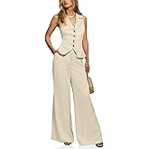 Cicy Bell Womens Vest Sets Summer 2 Piece Outfits Button Crop Blazer Vest and Wide Leg Pant Suits
