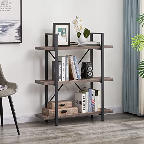 IBF Natural Real Wood Bookshelf, 3 Tier Rustic Solid Wood Bookcase