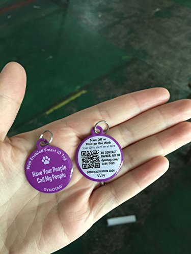 Dynotag Web Enabled Super Pet ID Smart Tag. Deluxe Coated Steel, with DynoIQ & Lifetime Recovery Service. Fun Series (Purple: Have Your People Call My People)