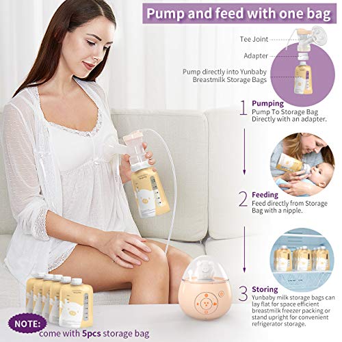 Double Electric Breast Pump, Yunbaby S19 Portable Breastfeeding Pump Ultra Quiet & 6 Phase Mode, Adjustable Speed & Nightlight Soother Music (Yellow-S19) - Thumbnail 2