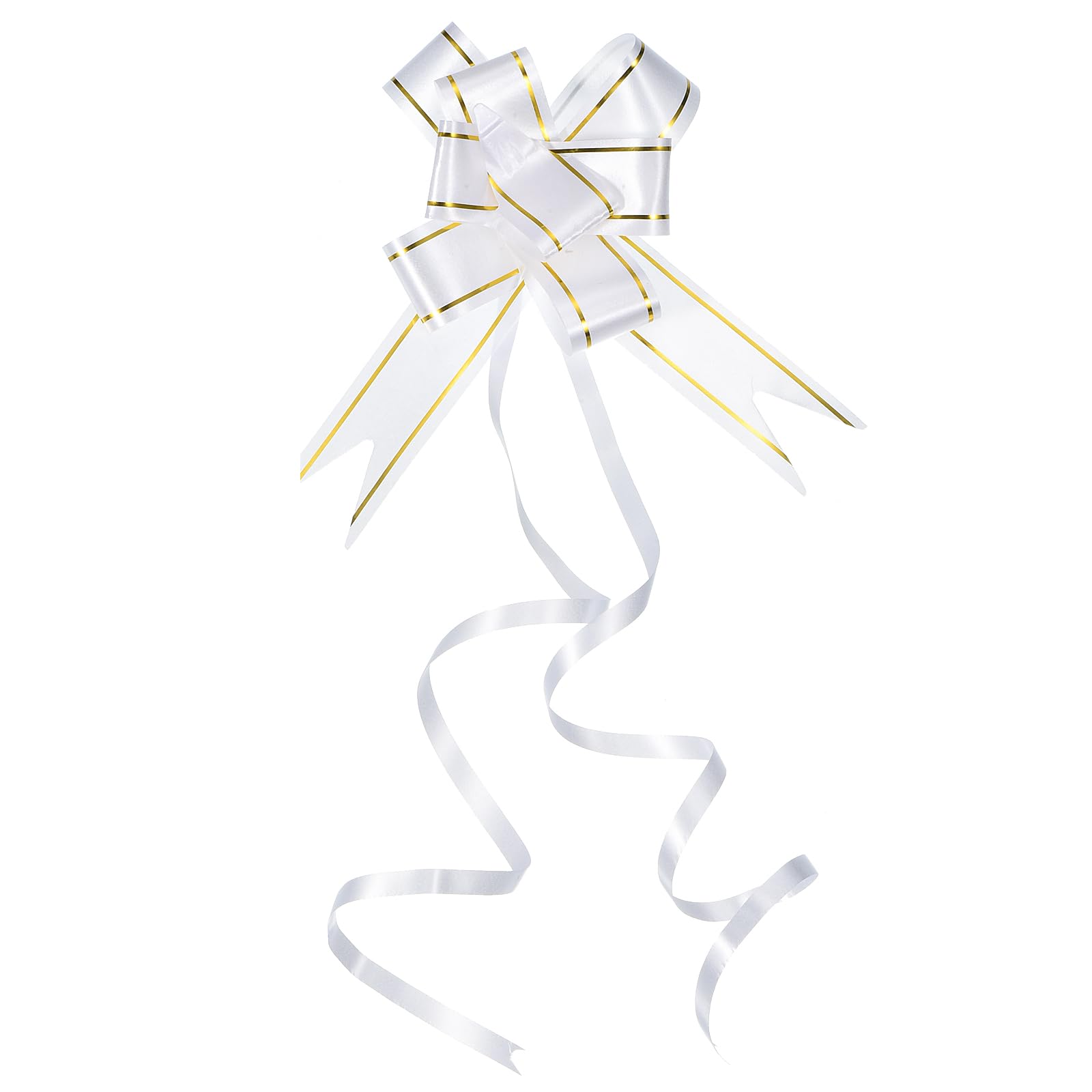 M METERXITY 40 Pack Pull Bows - Gold Thread Style Present Wrap String Bow, (2.8" White)