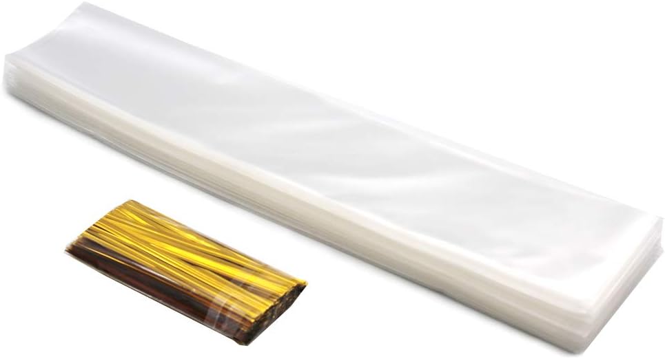 Annietfr 200 Pcs Clear Long Candy Cello Treat Bags with Twist Ties 2x10