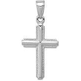 JewelryWeb 14k White Gold Religious Faith Cross With Stripped Border 20.1mm long Pendant Necklace for Women