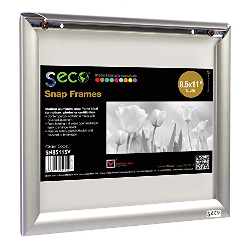 SSECO Stuart Superior Front Load Easy Open Snap Poster Frame, Silver